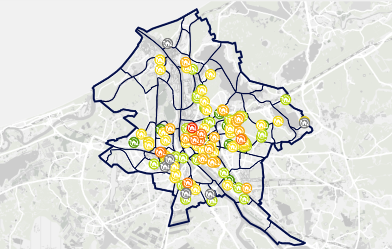 Publiski pieejama Rīgā renovēto daudzdzīvokļu ēku karte kopš 2001. gada